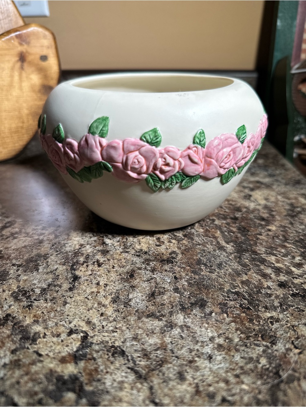 Vintage 1980s FTD Floral Vase White Ceramic Vase with Pink Rose Garland